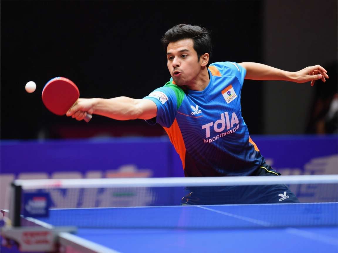 India Table Tennis Battle gameplay showing a player executing a powerful smash shot